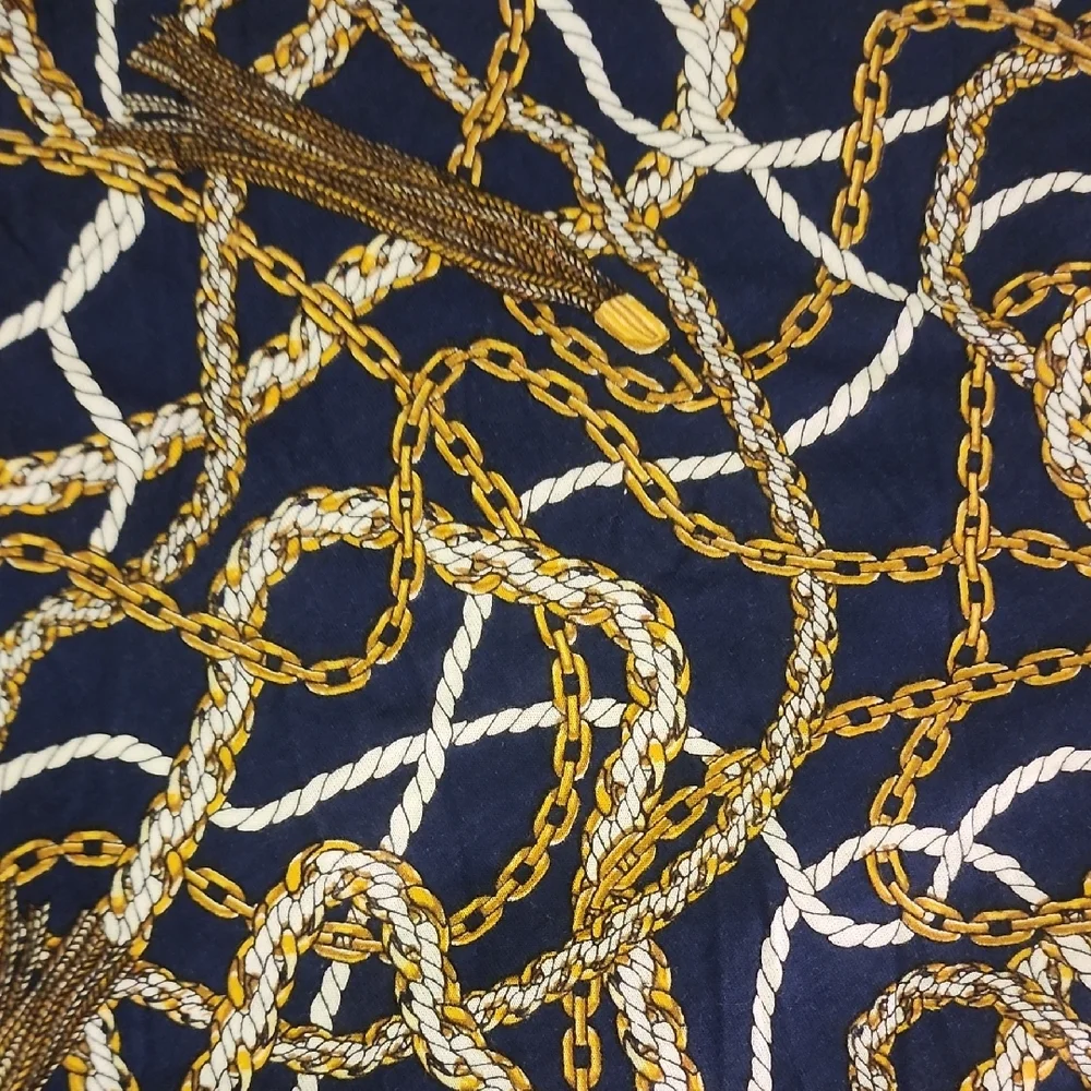Michael Kors Navy and Gold Chain Print Blouse Size Medium NWT